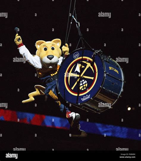 Nuggets mascot hanging from the rafters